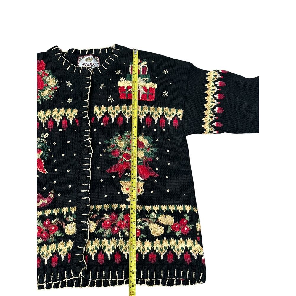 Vintage Christmas Embroidered Medium Cardigan Sweater Tiara International VTG - Picture 4 of 6